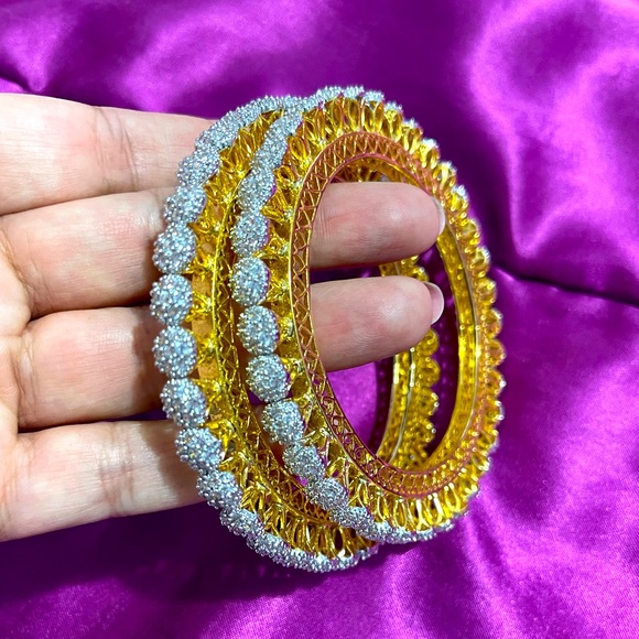 Cubic zirconia bangles with gold plating. - Picture 2 of 8